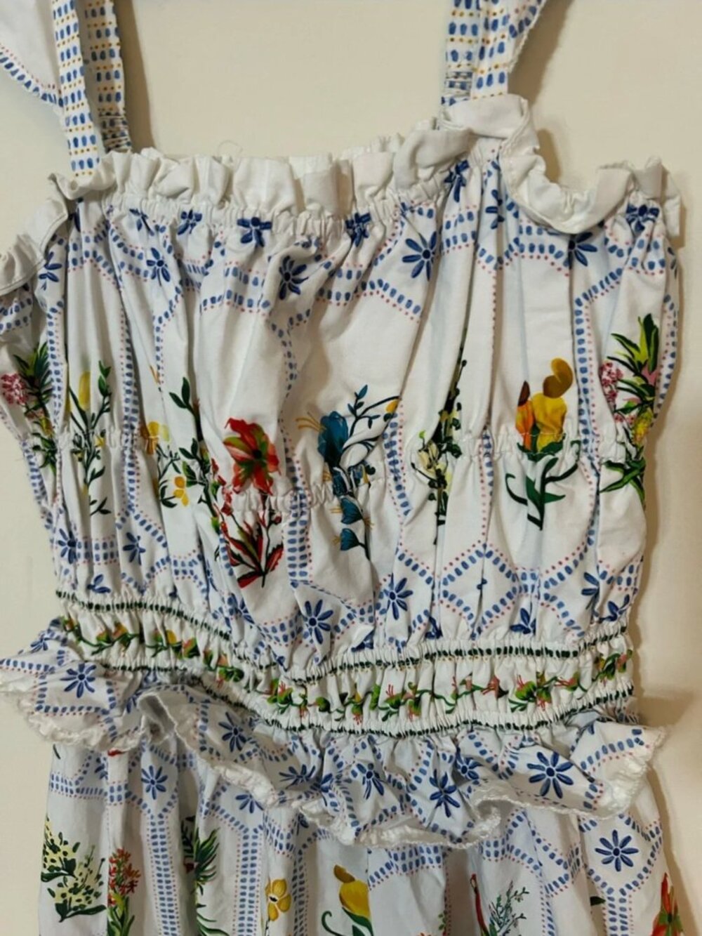 Farm Rio Tropical Porcelain Birds Floral Print Cotton Maxi dress size L - Picture 4 of 6
